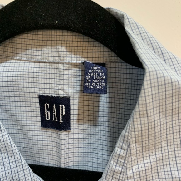 Gap Button Down Shirt Blue Checked Large Armpit To Armpit 22” Length 28”Cotton - Picture 2 of 5